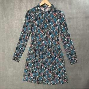 Boden Fox & Rabbit Woodland Print Jersey Dress Green Ruffle Neck Mini 2R